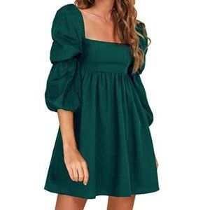 Exlura EXLURA Womens Square Neck Dress Long Puff Sleeve A-Line Casual Short Mini